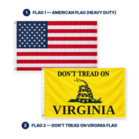 Heavy Duty American Flag and Don't Tread on Virginia Flag 3x5 2-Pack features and size details