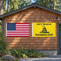 Heavy Duty American Flag and Don't Tread on Washington Flag 3x5 2-Pack displayed outdoors