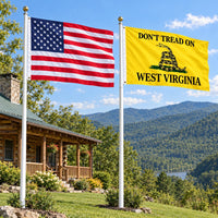 Heavy Duty American Flag and Don't Tread on West Virginia Flag 3x5 2-Pack displayed outdoors