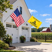 Heavy Duty American Flag and Don't Tread on Wisconsin Flag 3x5 2-Pack displayed outdoors