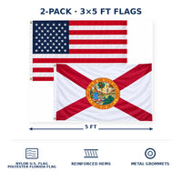 Heavy Duty American Flag and Florida State Flag 3x5 2-Pack features and size details