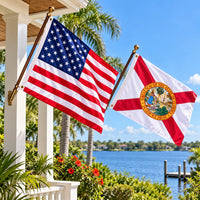 Heavy Duty American Flag and Florida State Flag 3x5 2-Pack displayed outdoors