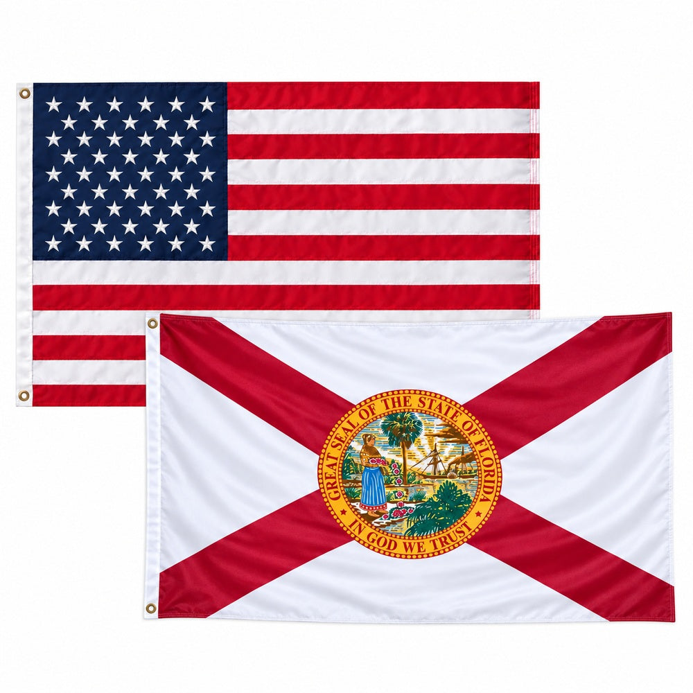 Heavy Duty American Flag and Florida State Flag 3x5 2-Pack