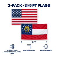 Heavy Duty American Flag and Georgia State Flag 3x5 2-Pack features and size details