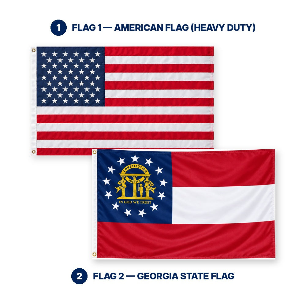 Heavy Duty American Flag and Georgia State Flag 3x5 2-Pack features and size details
