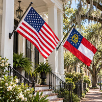 Heavy Duty American Flag and Georgia State Flag 3x5 2-Pack displayed outdoors