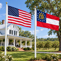 Heavy Duty American Flag and Georgia State Flag 3x5 2-Pack displayed outdoors