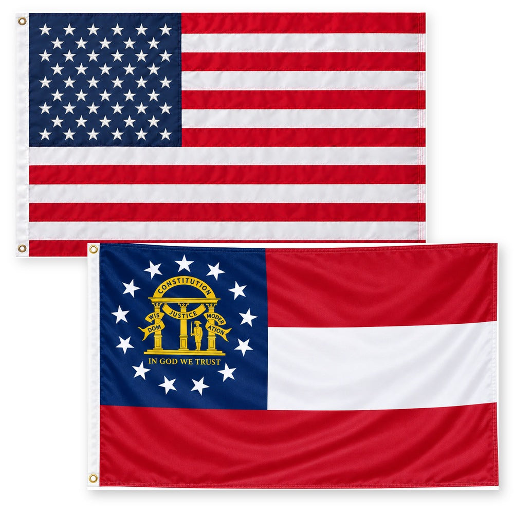 Heavy Duty American Flag and Georgia State Flag 3x5 2-Pack