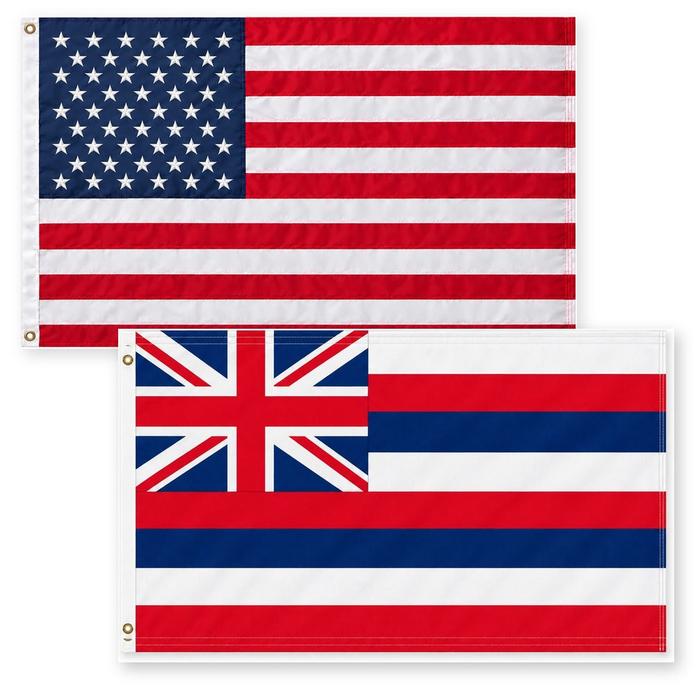 Heavy Duty American Flag and Hawaii State Flag 3x5 2-Pack