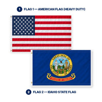 Heavy Duty American Flag and Idaho State Flag 3x5 2-Pack features and size details