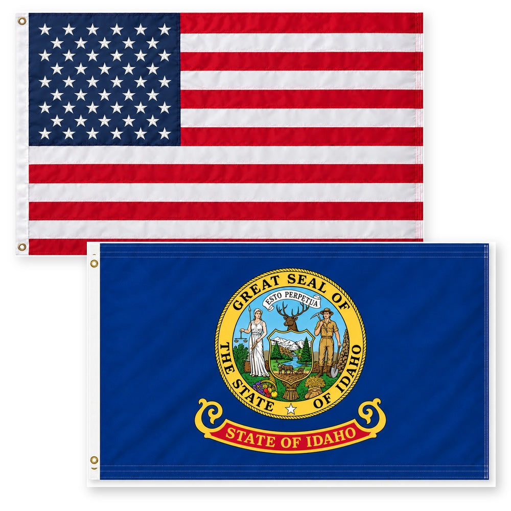 Heavy Duty American Flag and Idaho State Flag 3x5 2-Pack