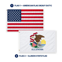 Heavy Duty American Flag and Illinois State Flag 3x5 2-Pack features and size details