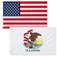 Heavy Duty American Flag and Illinois State Flag 3x5 2-Pack