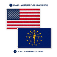 Heavy Duty American Flag and Indiana State Flag 3x5 2-Pack features and size details