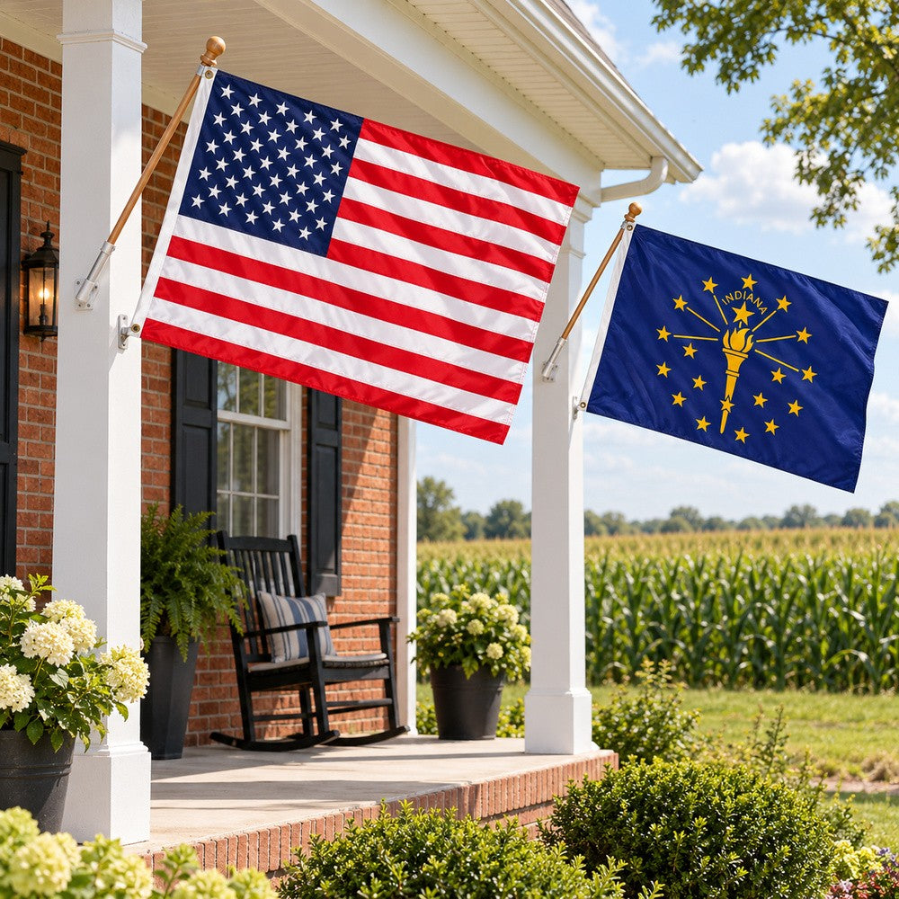 Heavy Duty American Flag and Indiana State Flag 3x5 2-Pack displayed outdoors