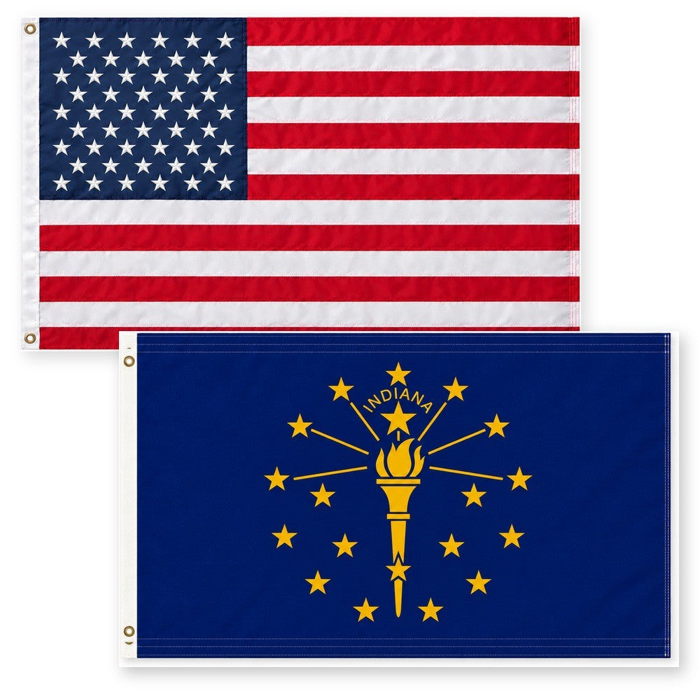 Heavy Duty American Flag and Indiana State Flag 3x5 2-Pack