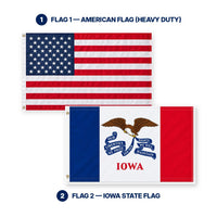 Heavy Duty American Flag and Iowa State Flag 3x5 2-Pack features and size details
