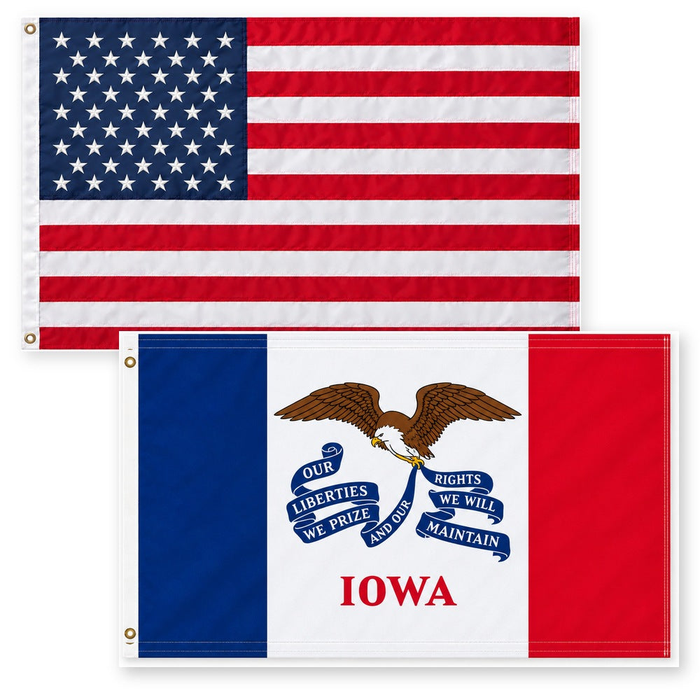 Heavy Duty American Flag and Iowa State Flag 3x5 2-Pack