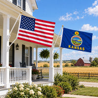 Heavy Duty American Flag and Kansas State Flag 3x5 2-Pack displayed outdoors