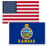 Heavy Duty American Flag and Kansas State Flag 3x5 2-Pack