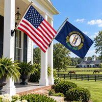 Heavy Duty American Flag and Kentucky State Flag 3x5 2-Pack displayed outdoors