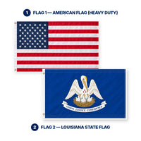 Heavy Duty American Flag and Louisiana State Flag 3x5 2-Pack features and size details