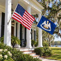 Heavy Duty American Flag and Louisiana State Flag 3x5 2-Pack displayed outdoors