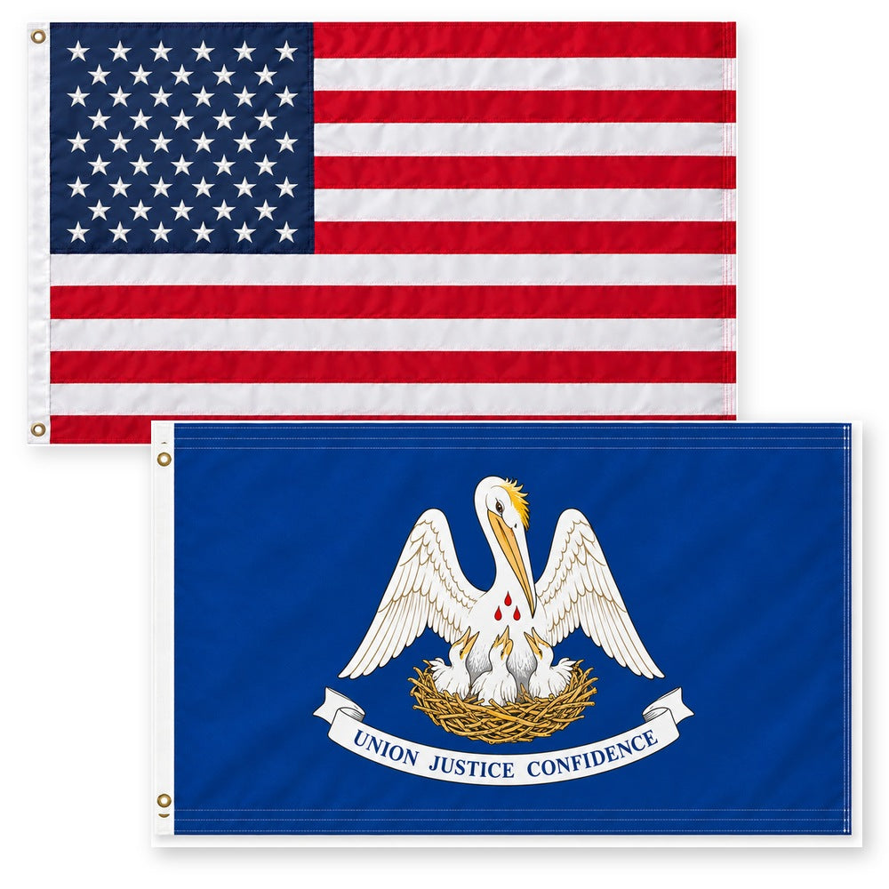 Heavy Duty American Flag and Louisiana State Flag 3x5 2-Pack