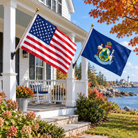 Heavy Duty American Flag and Maine State Flag 3x5 2-Pack displayed outdoors