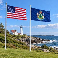 Heavy Duty American Flag and Maine State Flag 3x5 2-Pack displayed outdoors