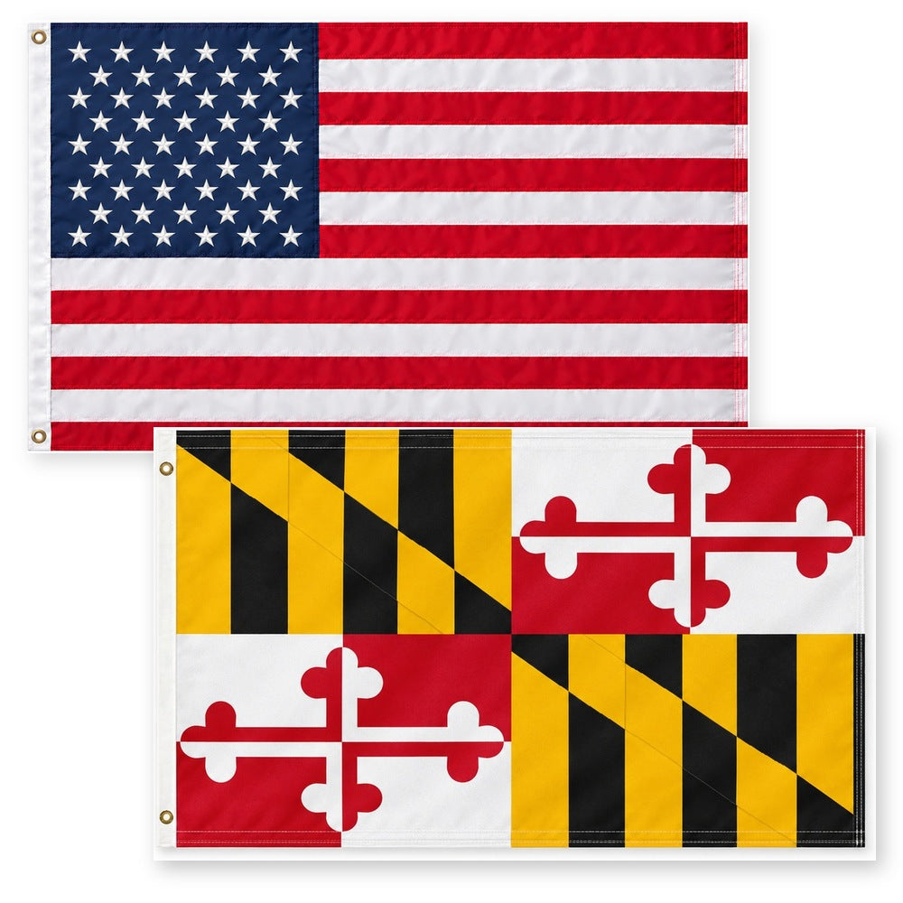 Heavy Duty American Flag and Maryland State Flag 3x5 2-Pack