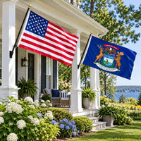 Heavy Duty American Flag and Michigan State Flag 3x5 2-Pack displayed outdoors
