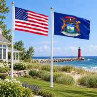 Heavy Duty American Flag and Michigan State Flag 3x5 2-Pack displayed outdoors