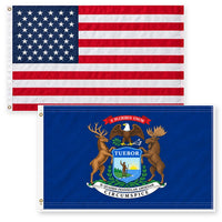 Heavy Duty American Flag and Michigan State Flag 3x5 2-Pack