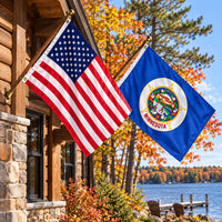 Heavy Duty American Flag and Minnesota State Flag 3x5 2-Pack displayed outdoors