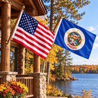 Heavy Duty American Flag and Minnesota State Flag 3x5 2-Pack displayed outdoors
