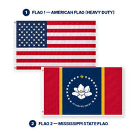 Heavy Duty American Flag and Mississippi State Flag 3x5 2-Pack features and size details