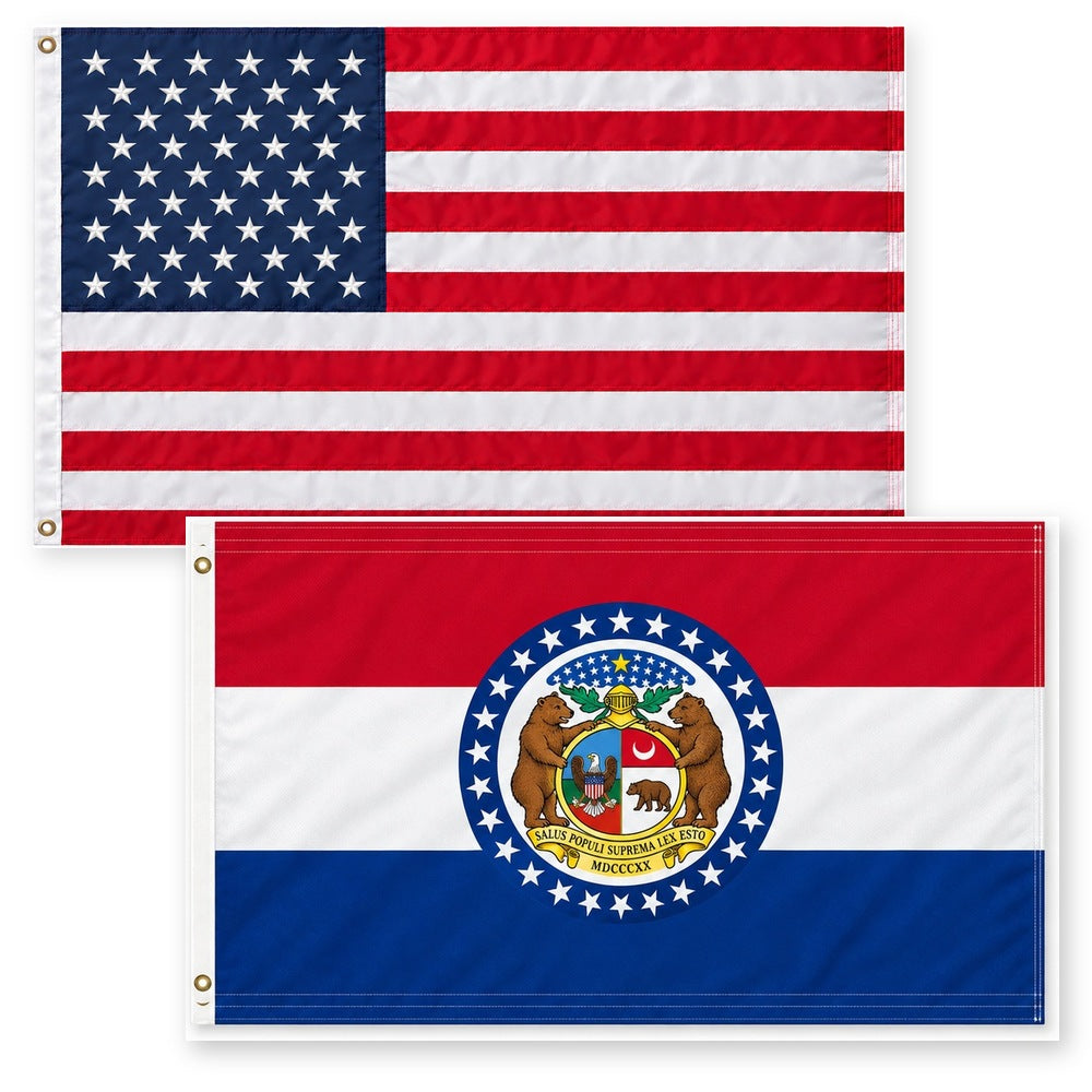 Heavy Duty American Flag and Missouri State Flag 3x5 2-Pack
