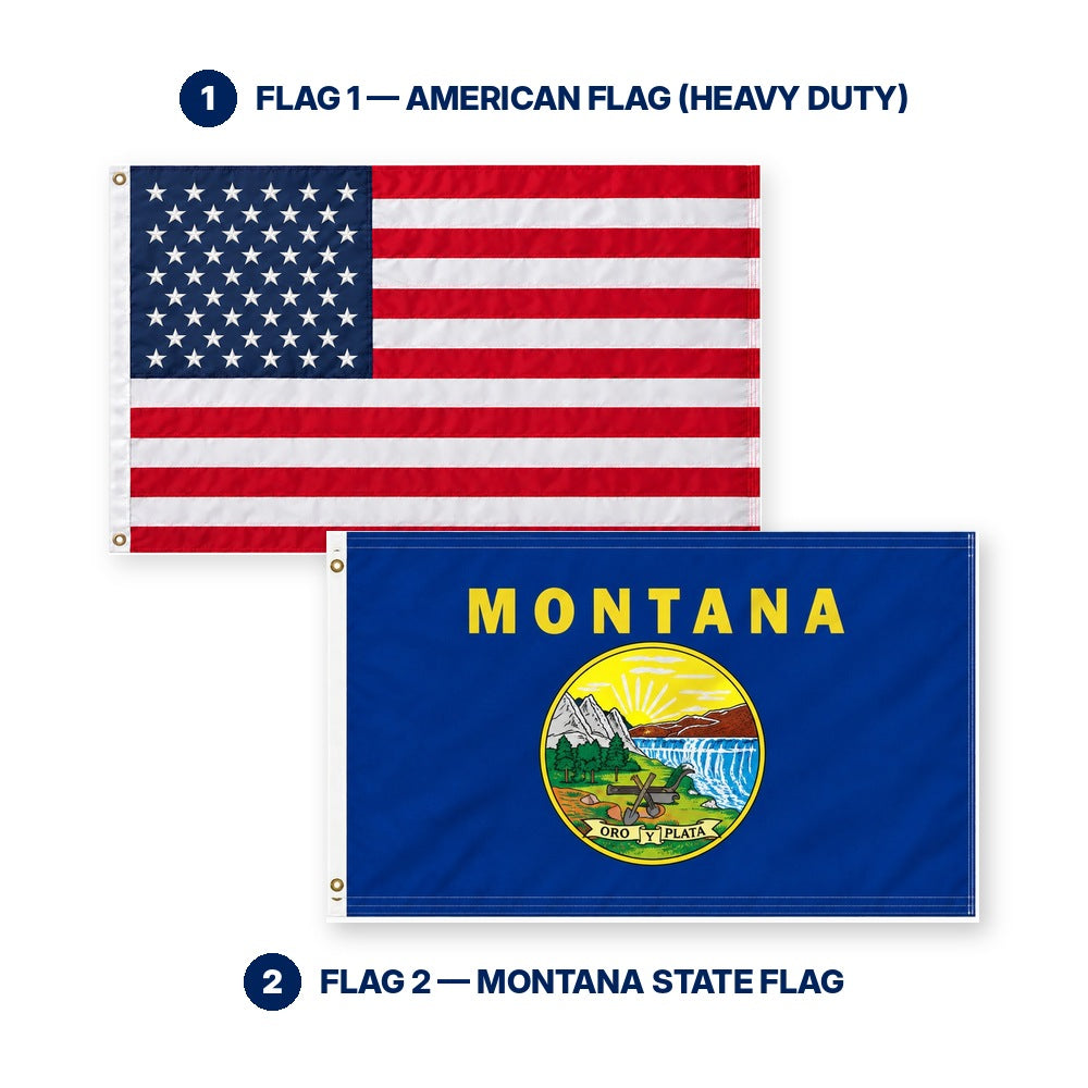 Heavy Duty American Flag and Montana State Flag 3x5 2-Pack features and size details