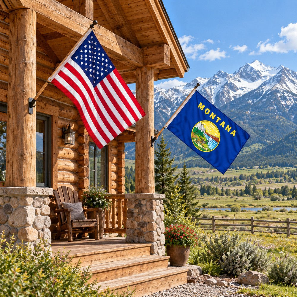 Heavy Duty American Flag and Montana State Flag 3x5 2-Pack displayed outdoors