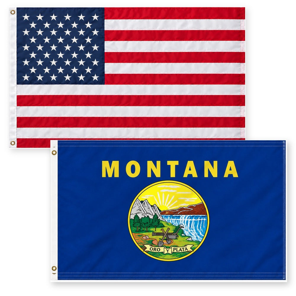 Heavy Duty American Flag and Montana State Flag 3x5 2-Pack