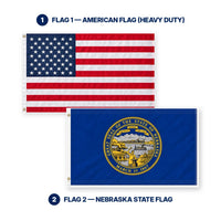 Heavy Duty American Flag and Nebraska State Flag 3x5 2-Pack features and size details