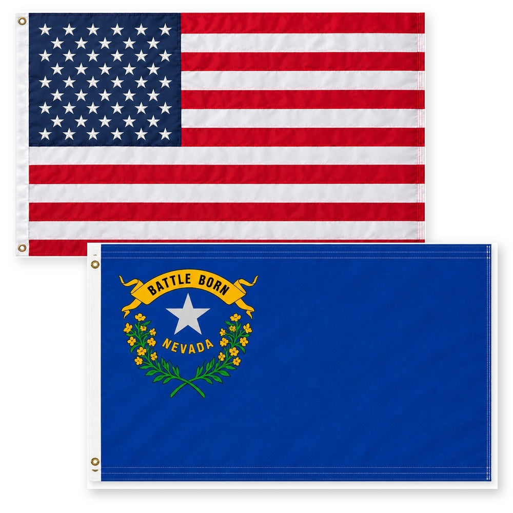 Heavy Duty American Flag and Nevada State Flag 3x5 2-Pack