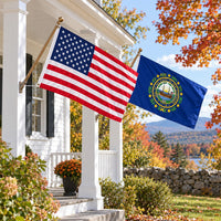 Heavy Duty American Flag and New Hampshire State Flag 3x5 2-Pack displayed outdoors