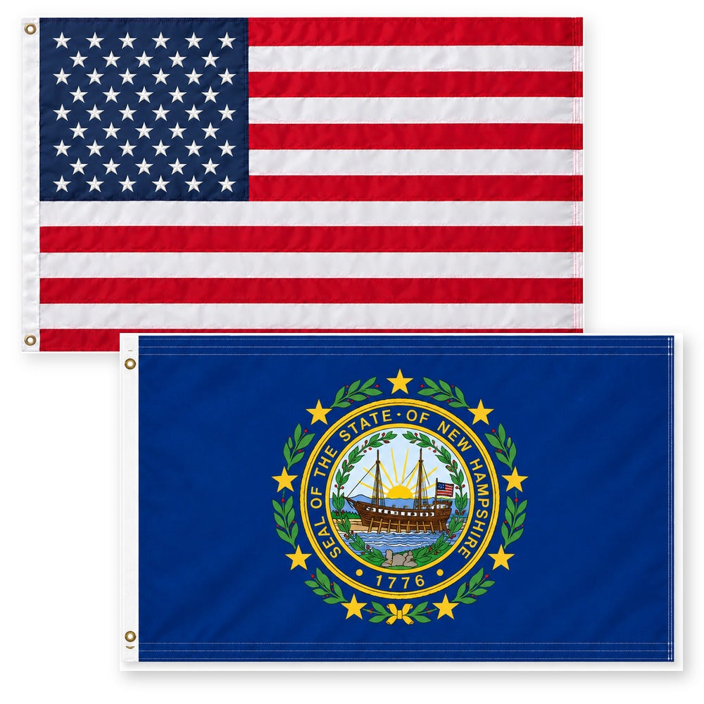 Heavy Duty American Flag and New Hampshire State Flag 3x5 2-Pack