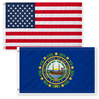 Heavy Duty American Flag and New Hampshire State Flag 3x5 2-Pack