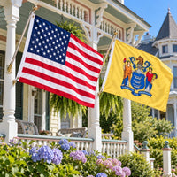 Heavy Duty American Flag and New Jersey State Flag 3x5 2-Pack displayed outdoors