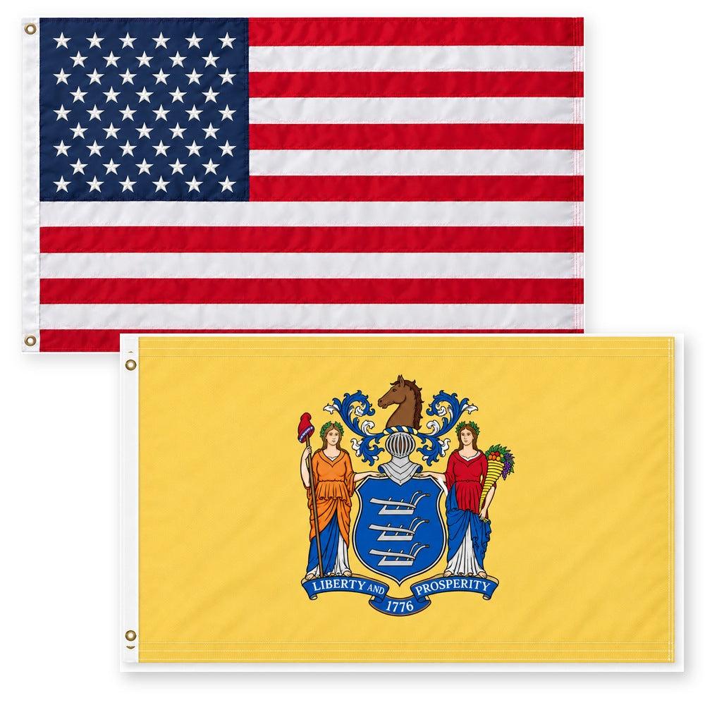 Heavy Duty American Flag and New Jersey State Flag 3x5 2-Pack