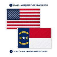 Heavy Duty American Flag and North Carolina State Flag 3x5 2-Pack features and size details