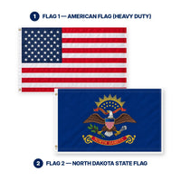 Heavy Duty American Flag and North Dakota State Flag 3x5 2-Pack features and size details
